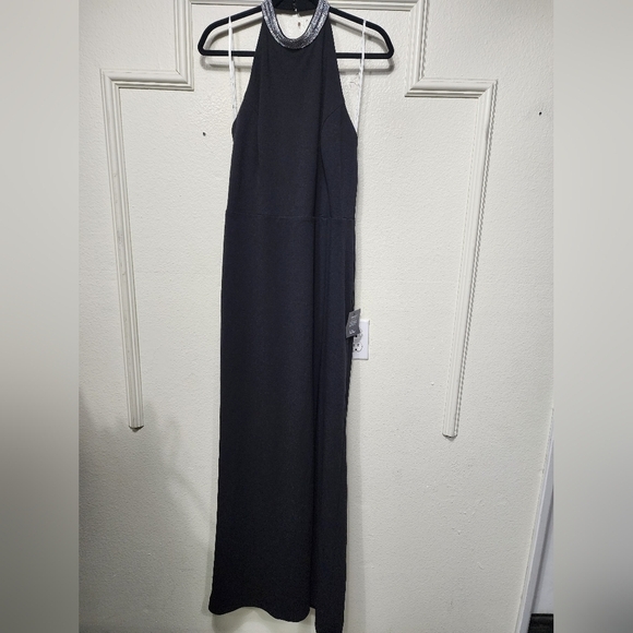 Lulus Immaculate Class Black Rhinestone Halter Maxi Dress XL Wedding Formal - Picture 6 of 11